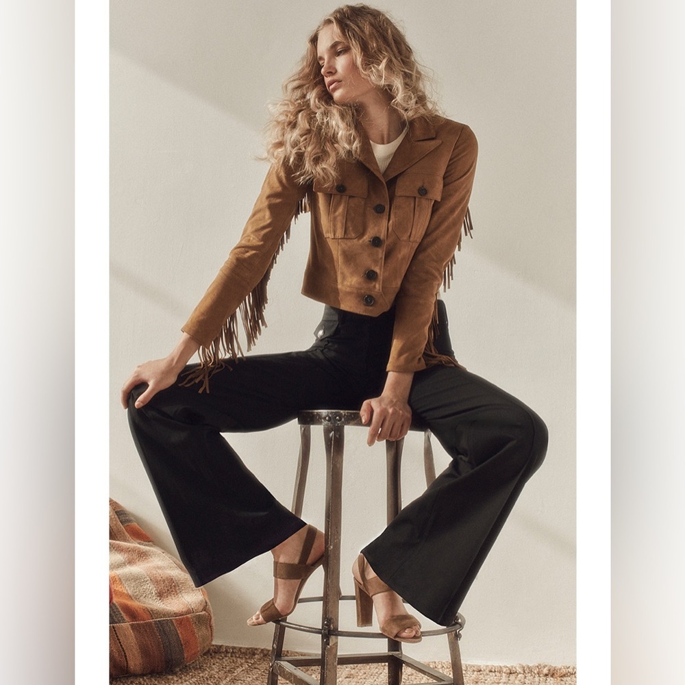 Veronica Beard Tan Suede fringed Jacket size 4 EUC